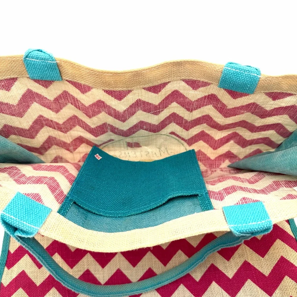 Masters Women's Tote Tournament Bag Burlap Handbag Chevron Pink Blue Carryon